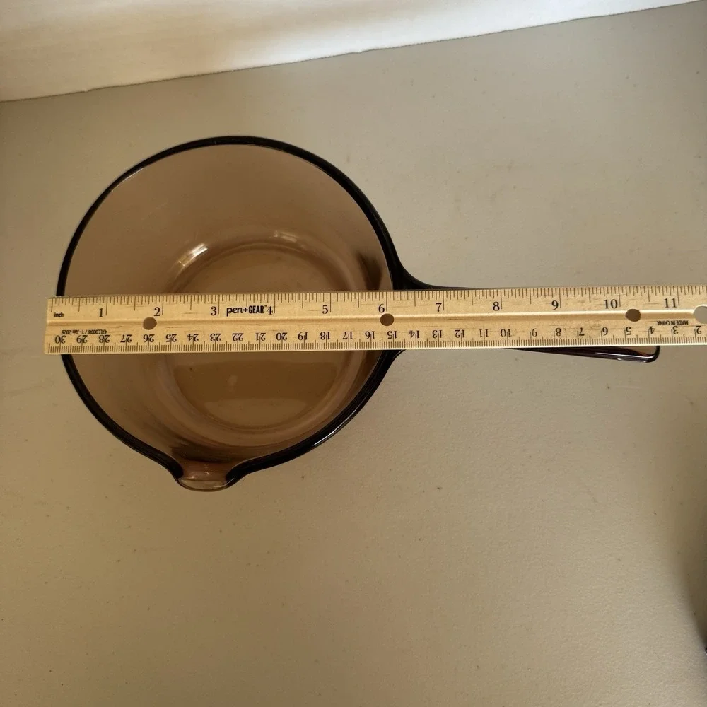 Visions Corning Sauce Pot 1L Brown Glass with Pour Spout Vintage USA